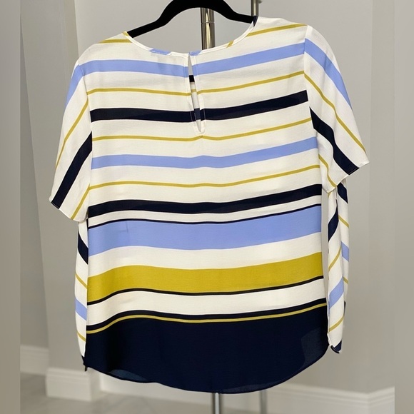 Ann Taylor Tie sleeve blouse blue white striped shirt in size MP good condition - Picture 10 of 16